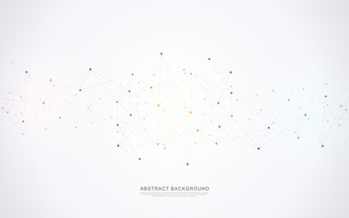 Geometric abstract background with connected dots and lines. Molecular structure and communication concept. Digital technology background and network connection.