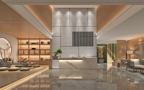 3d render of luxury hotel lobby reception