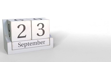 September 23 date on vintage cube calendar, 3D animation
