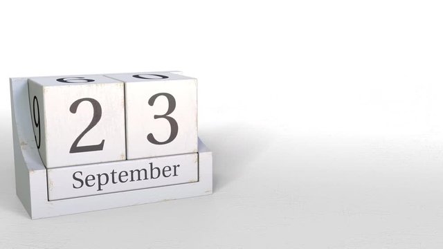 September 23 date on vintage cube calendar, 3D animation