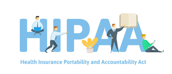 HIPAA, Health Insurance Portability and Accountability Act. Concept with keywords, letters and icons. Colored flat vector illustration on white background.