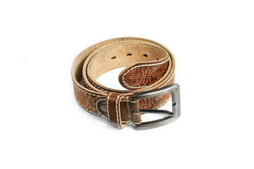 leather belt with embossed on a white background