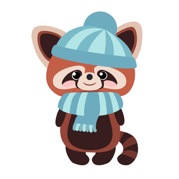 Cute red panda with a hat and scarf