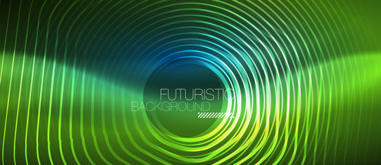 Neon glowing lines, magic energy space blue light concept, abstract background wallpaper design