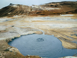 Boiling Mud in Namafjall Geothermal Area, Hverir, Iceland Geothermal area at Hverir in the north of...