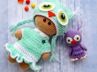 Christmas gift, toy funny owl, little and big