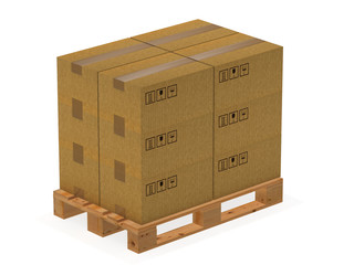 Carton boxes on pallet 3d rendering