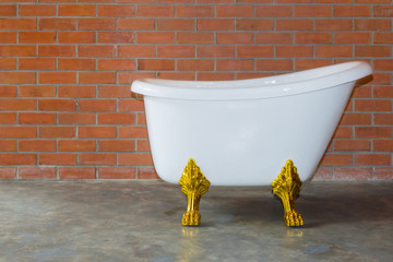 Modern bathtub with brick wall for bathroom interior