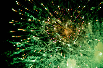 Fireworks. Stars and shiny fireworks on red background.