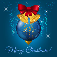 Fototapeta na wymiar Christmas ball with red bow, vector illustration