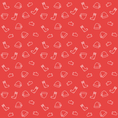 Seamless pattern with Christmas hat, sock and mitten