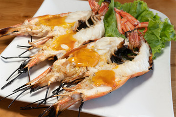 River shrimp grilled on White dish