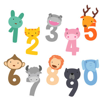 Arabic numerals and head animals vector design