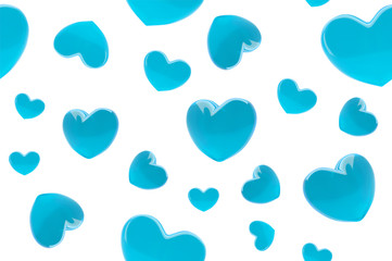 Fototapeta na wymiar Stylish Valentine's day background seamless pattern with turquoise 3d realistic hearts. Beautiful love trendy wallpaper. Valentine day love card. Vector illustration. Cute romantic banner design.