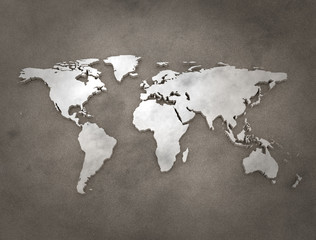White 3d world map on blue background
