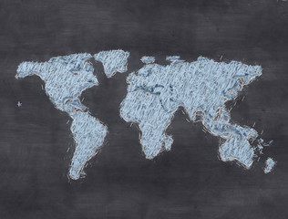 Blue chalk world map on blackboard