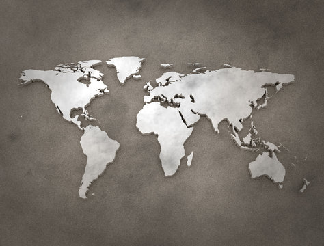 Fototapeta White 3d world map on blue background