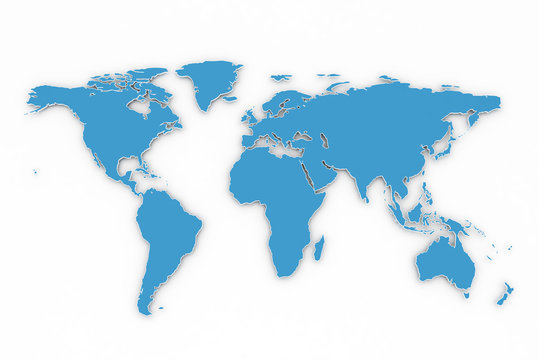 Blue and white 3D world map 