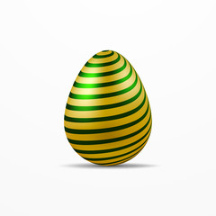 Realistic easter golden egg with green pattern and shadow. Vector illustration.