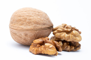 Walnuts on white background