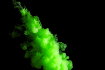 paint stream in water, green colored ink cloud, abstract background