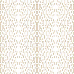 Seamless pattern based on Japanese ornament Kumiko.Golden color.Rounded corners.