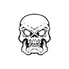 Angry zombie head. line art. Isolated vector illustration.