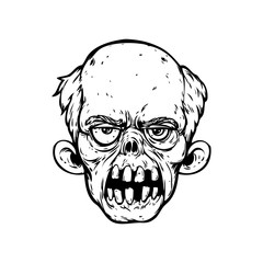 Angry zombie head. line art. Isolated vector illustration.
