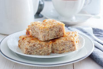 Buckwheat Krupenik with cottage cheese, traditional Russian cuisine, horizontal