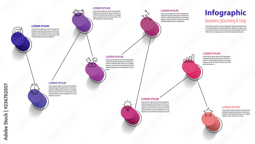 Wall mural infographic element design 8 step, infochart planning