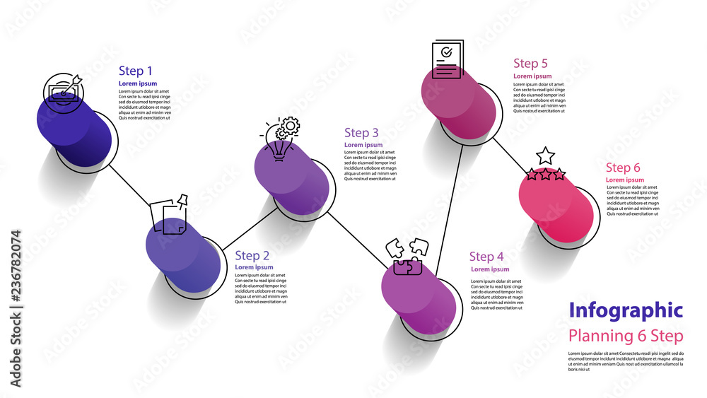 Wall mural infographic element design 6 step, infochart planning