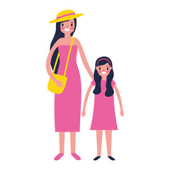 woman and girl family characters