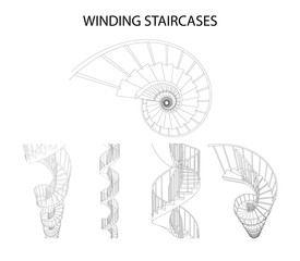 Vector set of 3d spiral winding staircases
