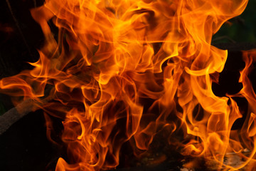 Fototapeta premium Fire flames on black background
