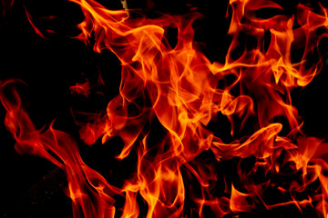 Fire flames on black background