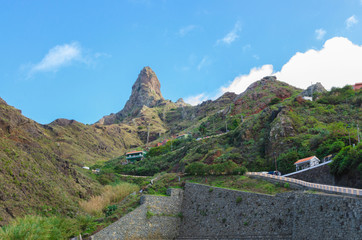 Fototapeta na wymiar View of AFUR village, located in a valley guarded by high rocky ridges in Tenerife,Canary Islands,Spain.Popular trekking destination.