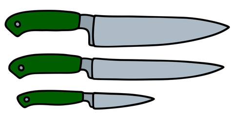 Obraz premium Three green kitchen knives
