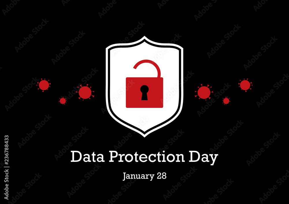 Poster data protection day vector. secure computer vector illustration. unlocked lock icon. data privacy da