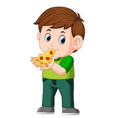 cute boy eating pizza