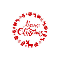 Merry Christmas and Happy New Year winter holidays greeting card with holidays objects. Vector illustration