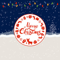 Fototapeta na wymiar Merry Christmas and Happy New Year winter holidays greeting card with holidays objects. Vector illustration