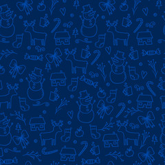 Merry Christmas and Happy New Year winter seamless pattern with holidays objects. Vector illustration