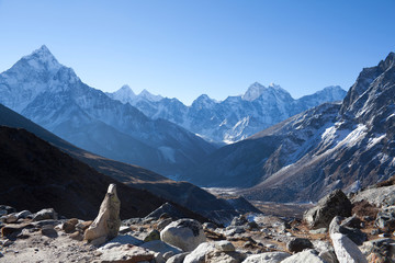 Ama Dablam mount view from mountain pass on the way to Everest Base camp, Nepal