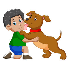 Dog licking his owner face