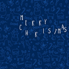 Merry Christmas and Happy New Year winter seamless pattern with holidays objects. Vector illustration