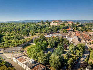 Fototapeta na wymiar Aerial view of Petrovaradin Novi Sad fortress from the Austria Turkish times in Serbia former Yugoslavia along the Danube river
