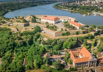 Fototapeta na wymiar Aerial view of Petrovaradin Novi Sad fortress from the Austria Turkish times in Serbia former Yugoslavia along the Danube river
