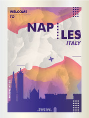 Italy Naples city poster with abstract skyline, cityscape, landmark and attraction. Travel vector illustration layout for vertical brochure, website, flyer, presentation