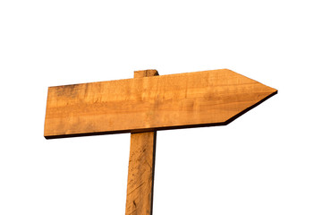 Wooden arrow sign isolated on white