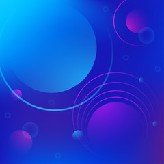 Vibrant gradient background Vector illustration Abstract space composition with blue and pink circles, translucent white round shapes on dark blue smooth backdrop